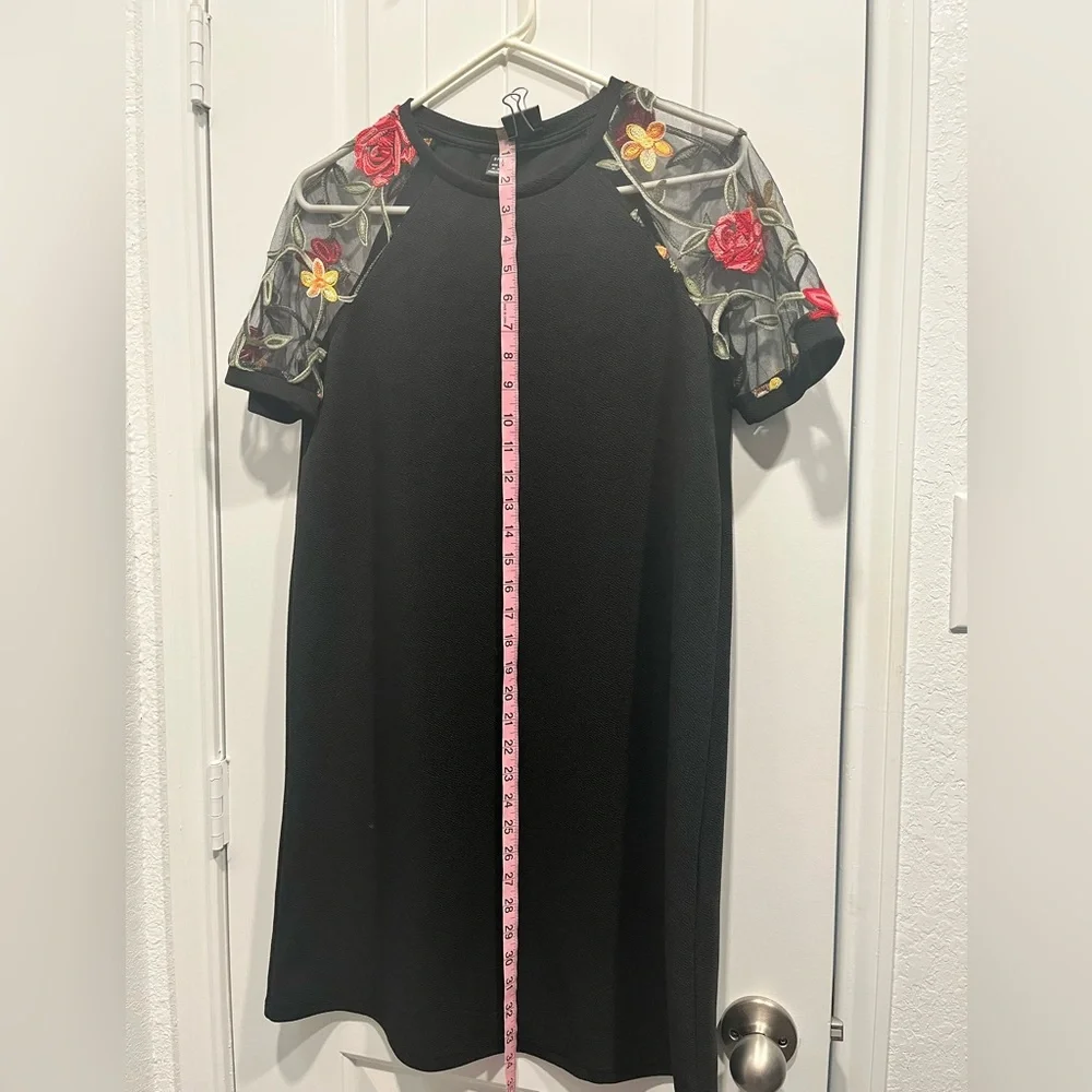Floral Embroidery Contrast Mesh Raglan Sleeve Dress Size M - Picture 7 of 8
